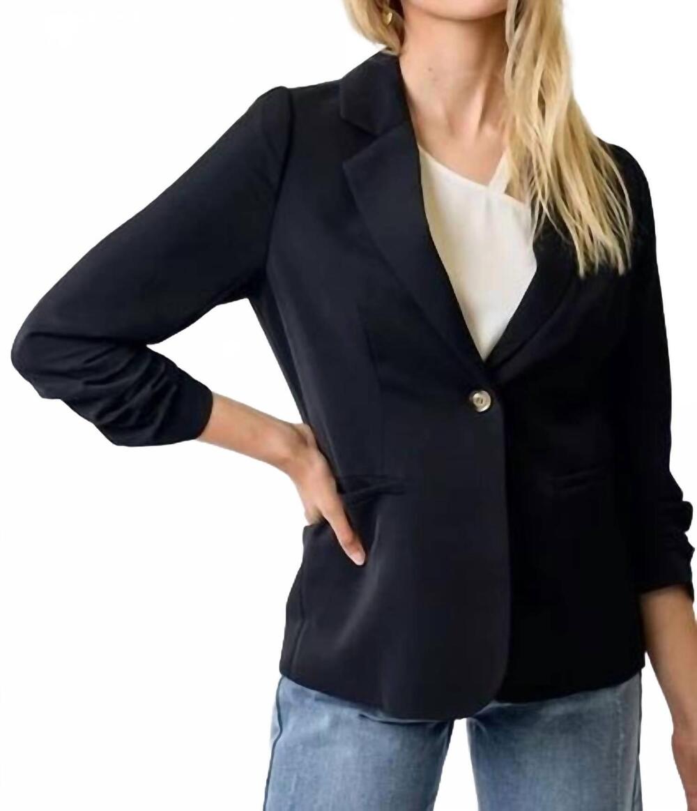 NEW DOE AND RAE cinched sleeve blazer in black